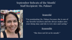 teacher picture with text about why Bobcat of month