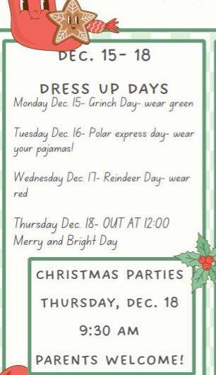 Elementary Christmas Dress Days!  Dec 15-18