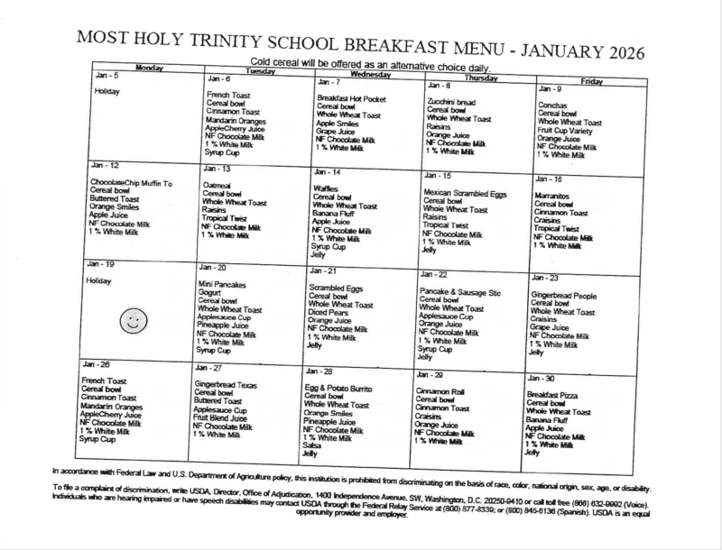JANUARY BREAKFAST & LUNCH MENUS