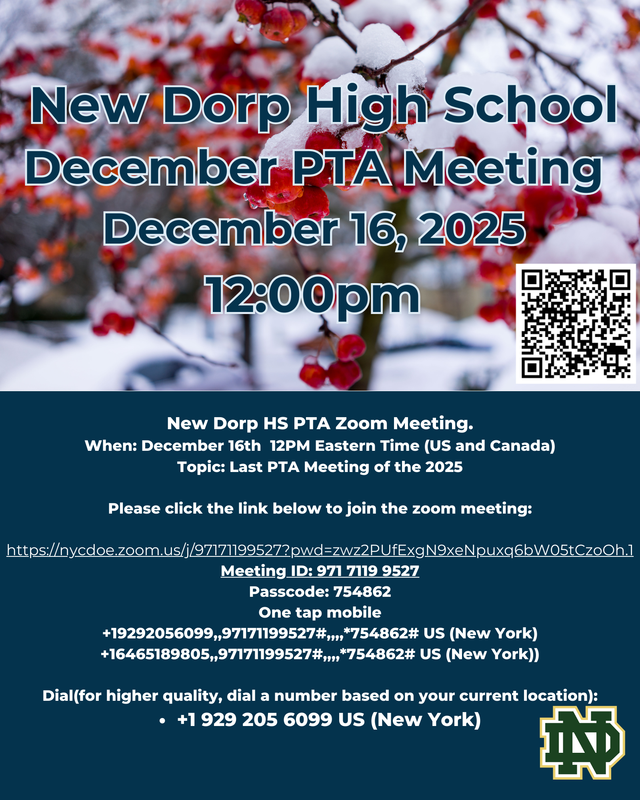 December 16th PTA Meeting at 12 noon