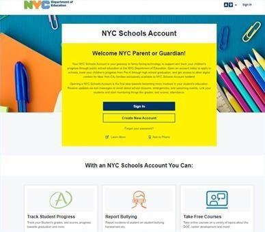 Website interface for NYC Schools Account with sign-in options.