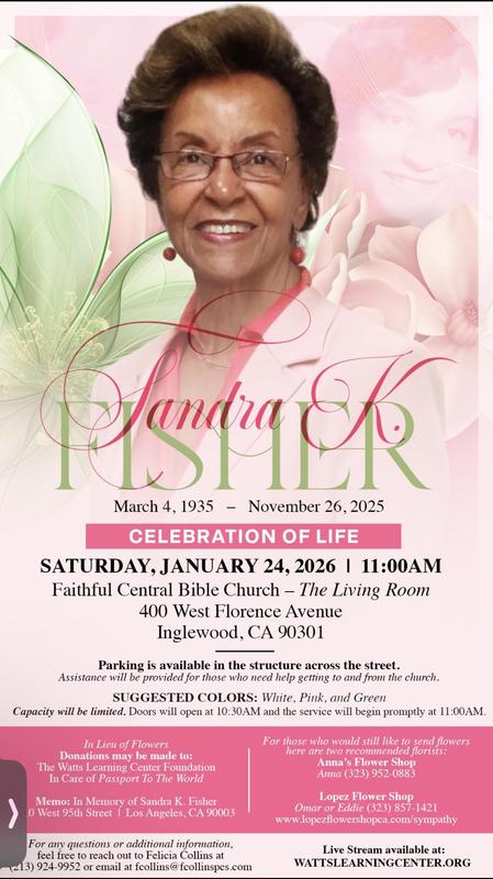 Celebration of Life for Sandra K. Fisher – Join Us on January 24, 2026