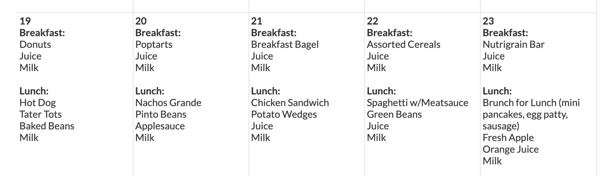 pick up menu