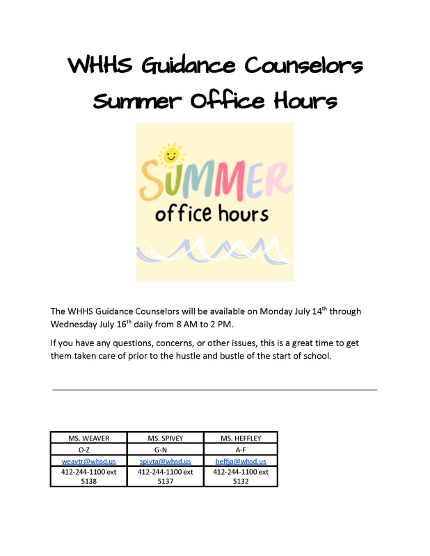 WHHS Counselor summer hours