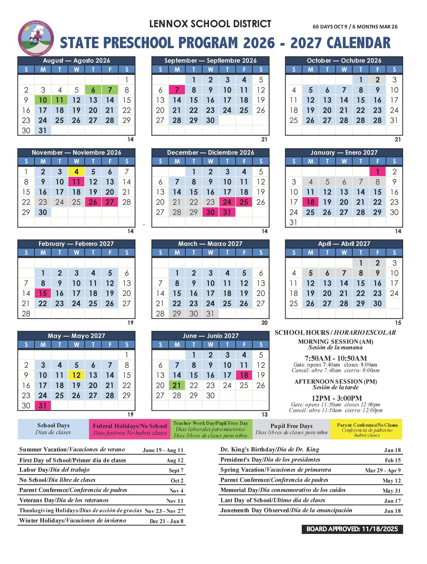 26/27 prek calendar