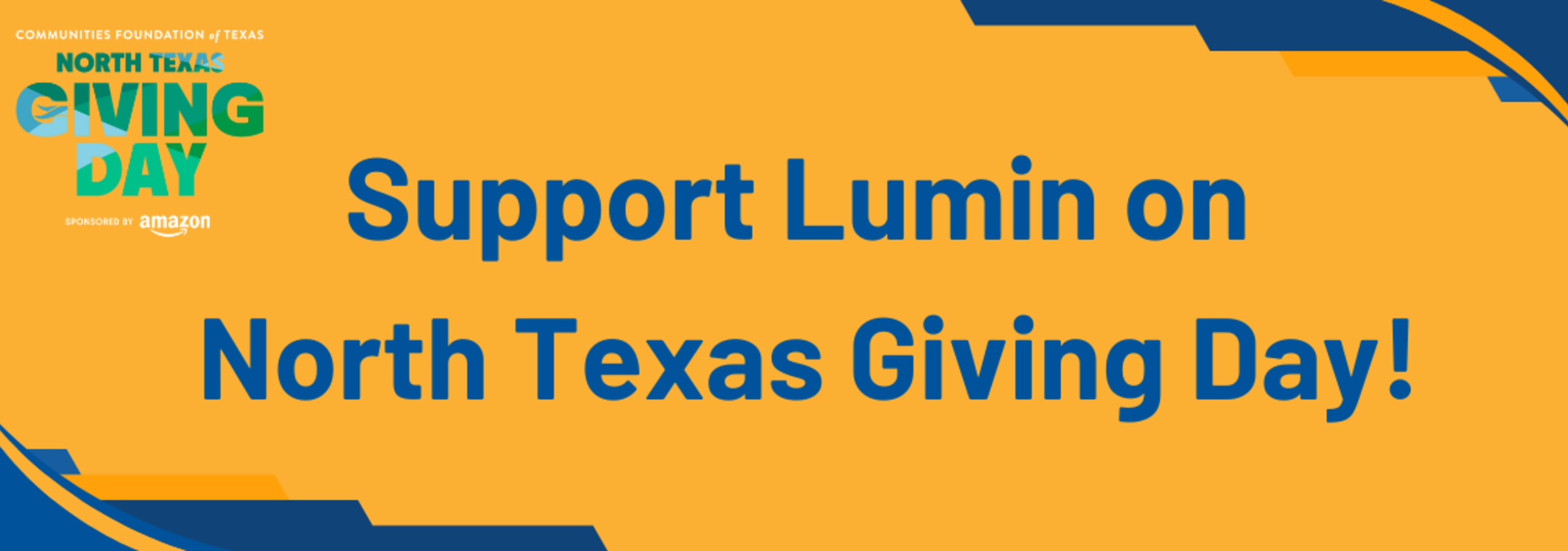 Support Lumin on North Texas Giving Day with vibrant blue and green graphics.