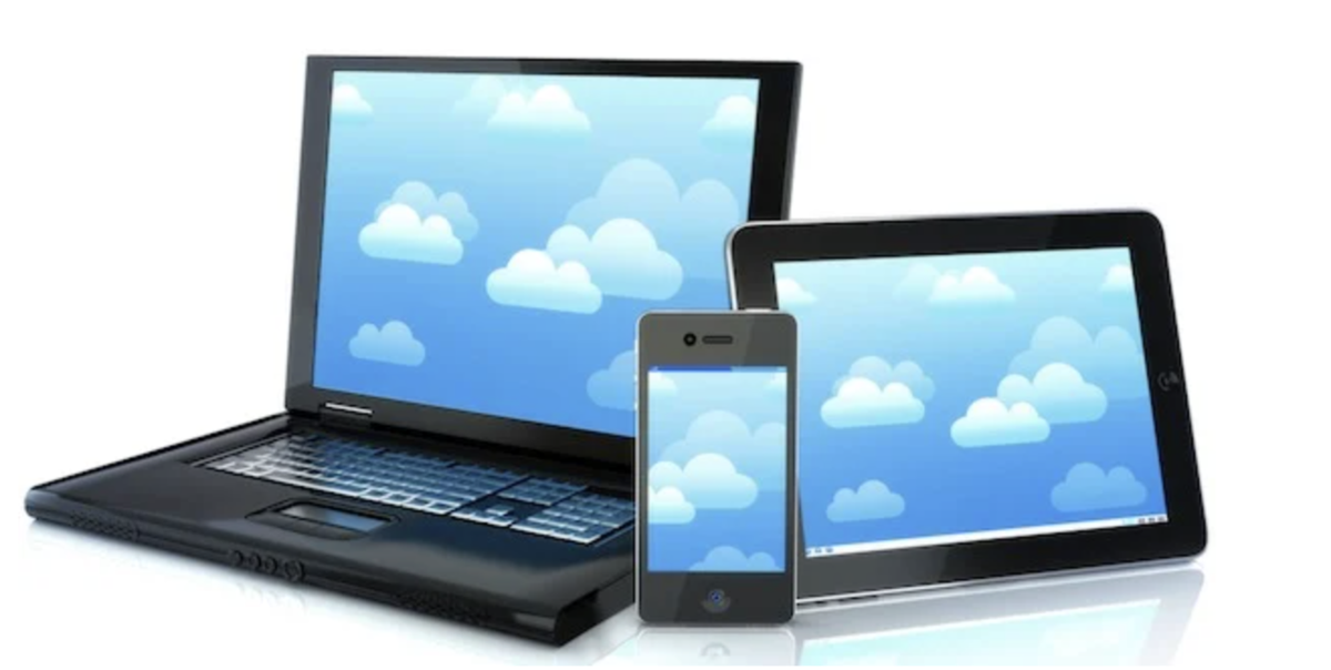 stock image of a computer phone and tablet