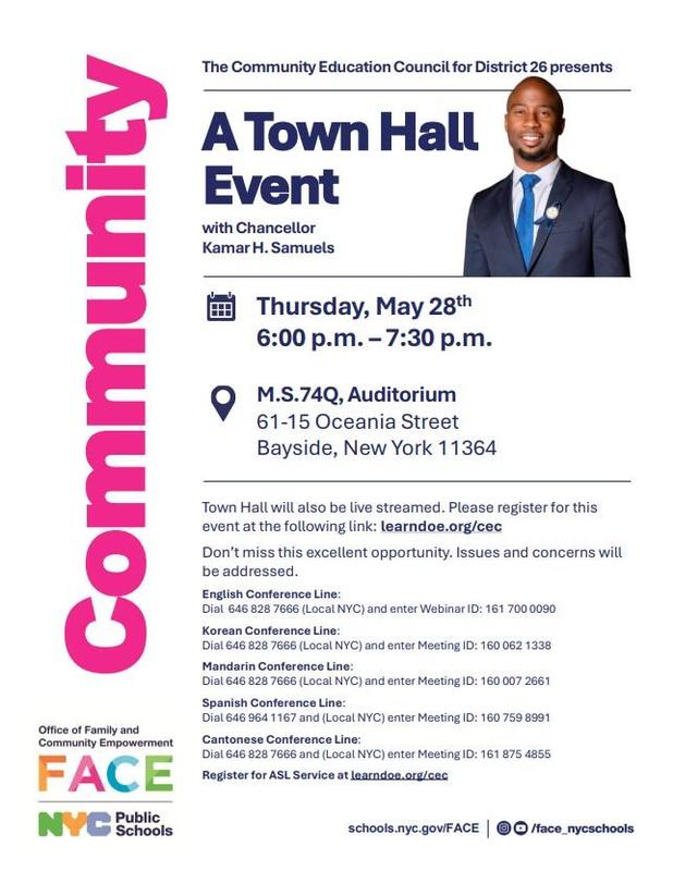 A flyer with the details for an upcoming town hall event