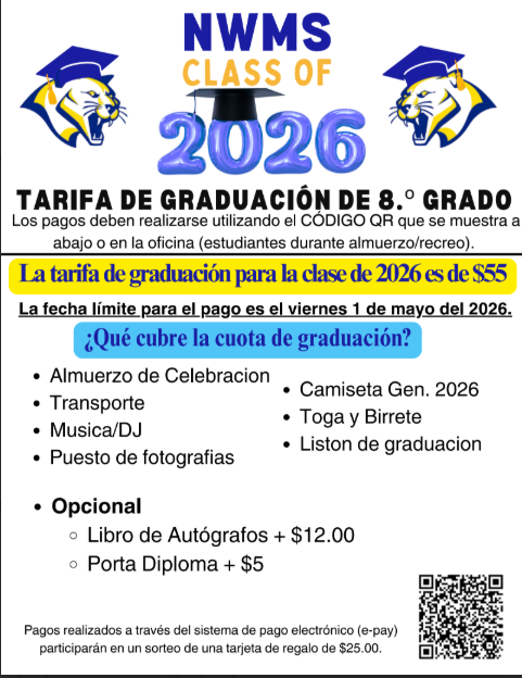 NWMS 8th Grade fees 26-27/ NWMS Tarifa de grado ocho 26-27