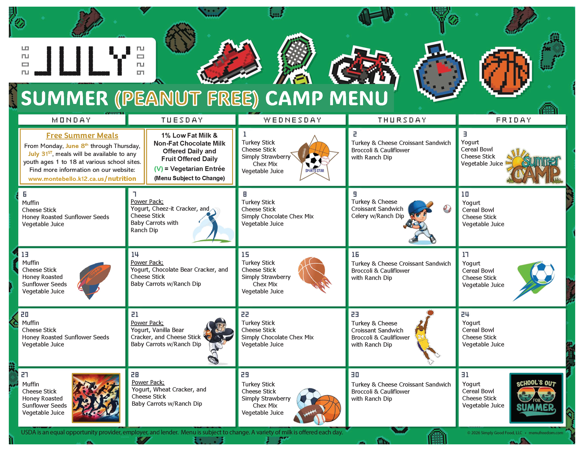 Summer Camp (PEANUT FREE) Menu (click to view)