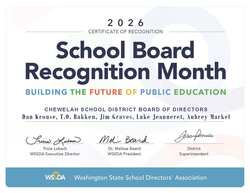 Certificate for school board recognition month