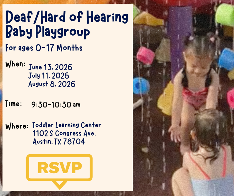 Two babies are playing in water. Text: Deaf and Hard of hearing Baby Playgroup