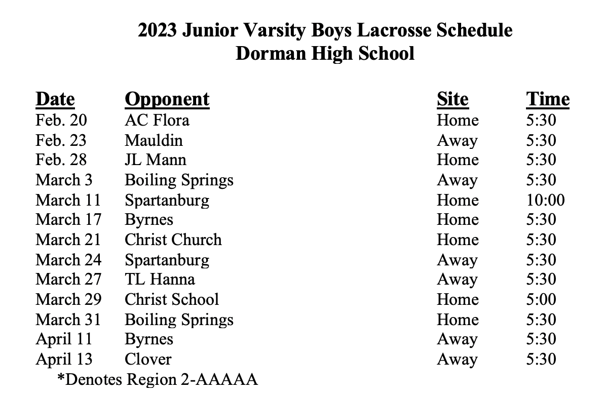 Schedule Boys Lacrosse District Six Athletics