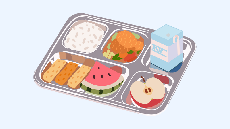 Lunch menu tray featuring variety of foods