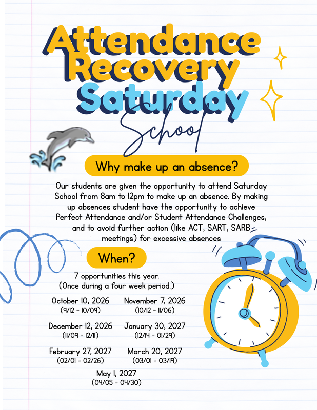 26-27 Attendance Recovery Saturday School Dates