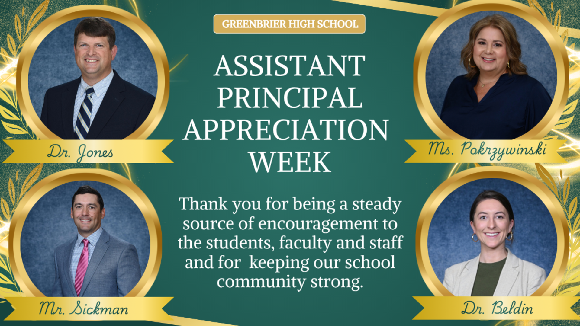 Collage of four school staff members for Assistant Principal Appreciation Week with a thank you message.