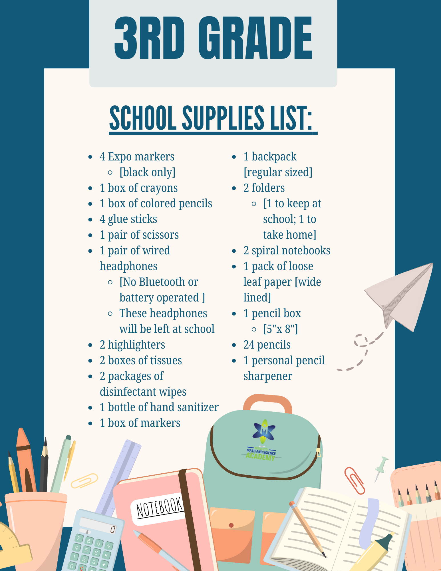 3rd grade school supplies list