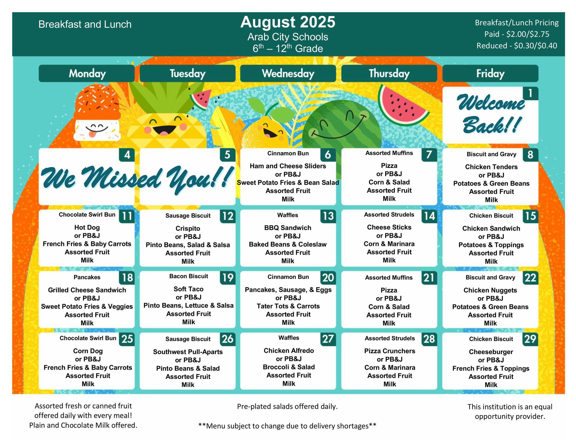 August 2025 Menu 6-12