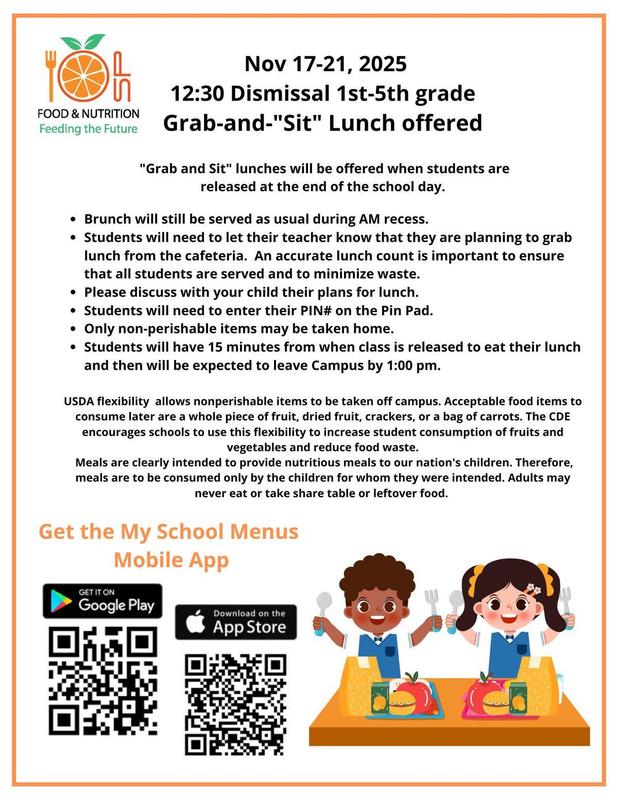 Parent Teacher Conference Week - GRAB & SIT LUNCH (Optional)