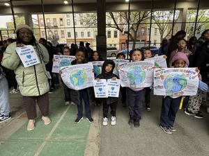 First graders during the pep rally