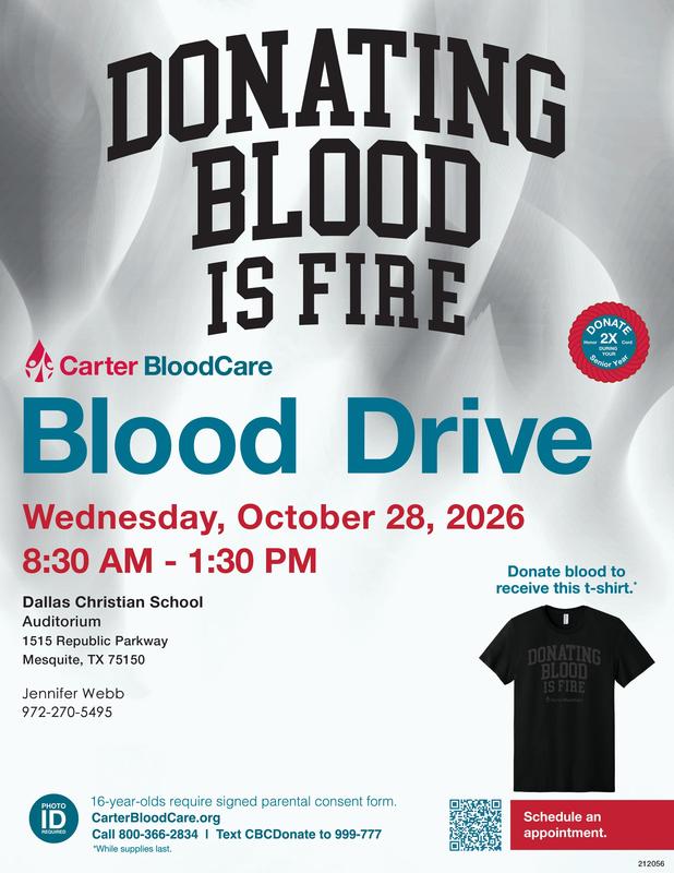 Donate Blood at Dallas Christian - Wednesday, Oct. 28!