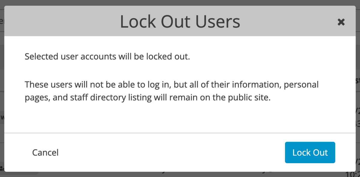 locked out users modal