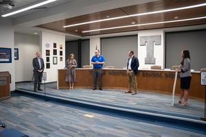 Dr. Ott speaks before check presentation