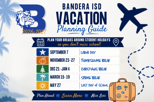 Vacation planning guide with school break dates and travel imagery.