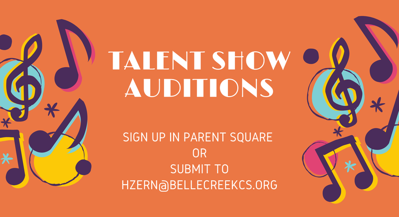 Flyer with musical notes and information on the talent show