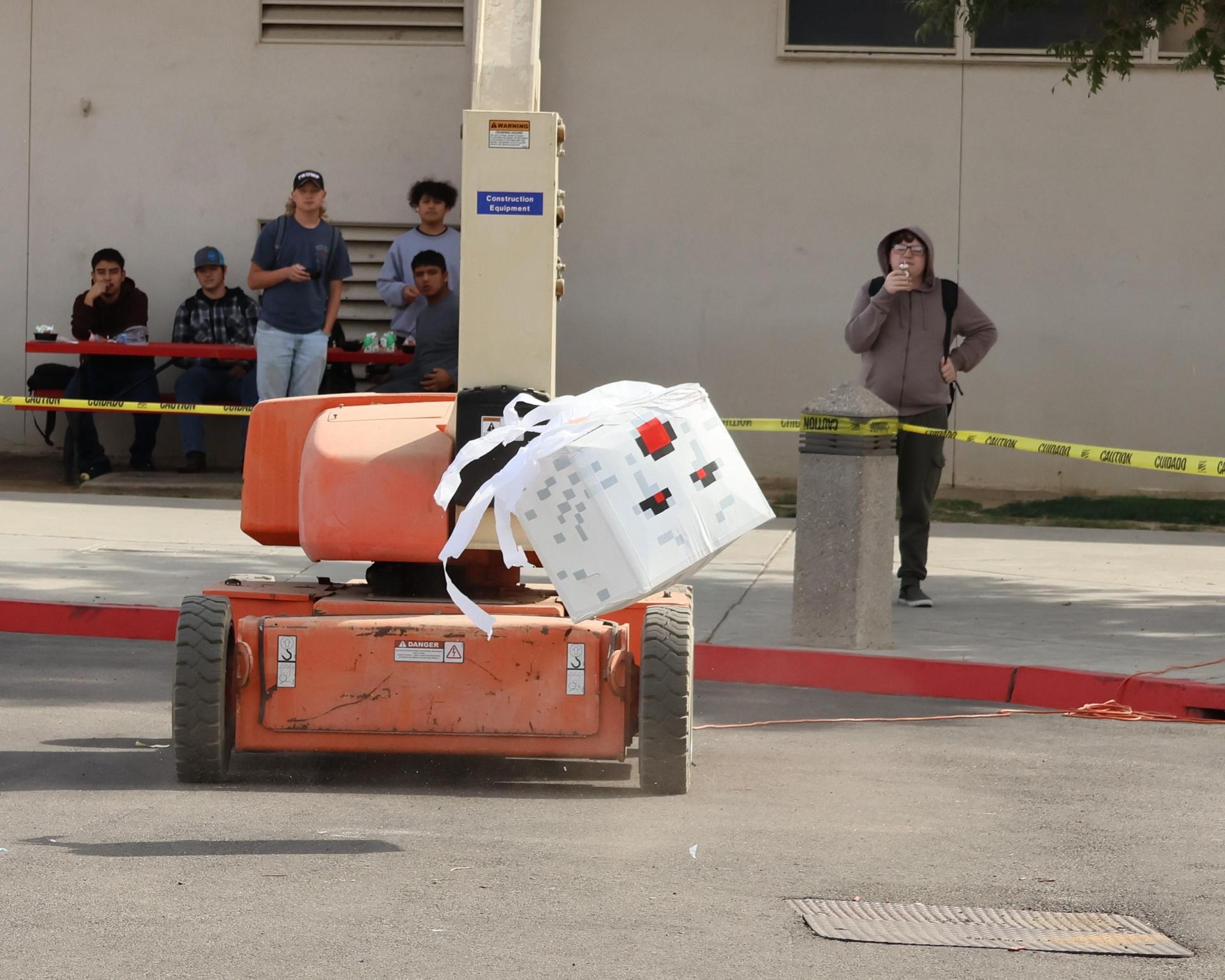 students and staff enjoying the pumpkin drop