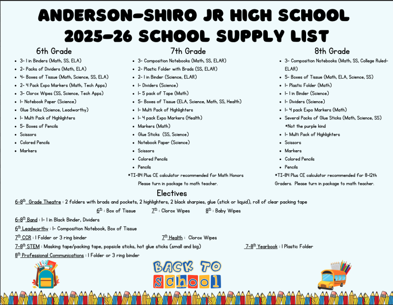 Junior High School Supply List