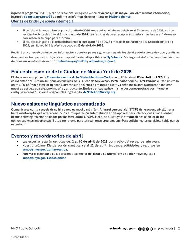 April Family Message 2026. Spanish 2