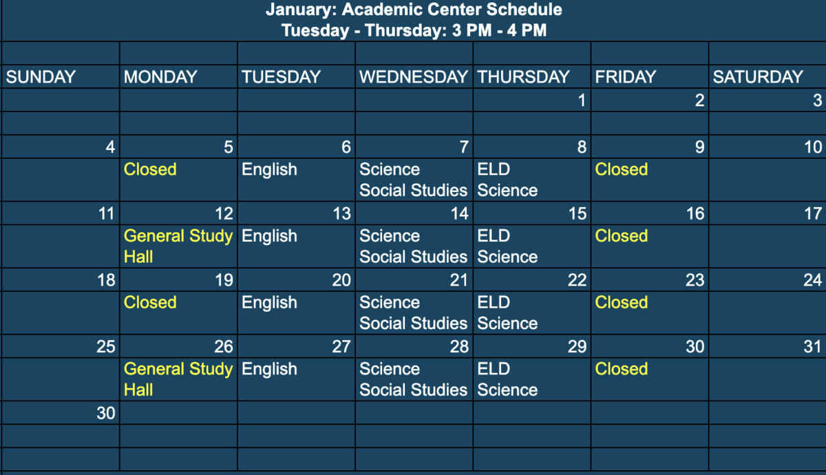 October: Academic Center Schedule 