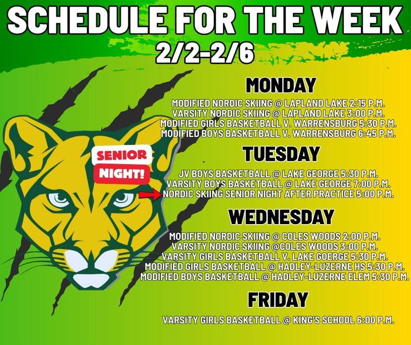 Schedule for the week Feb week 1