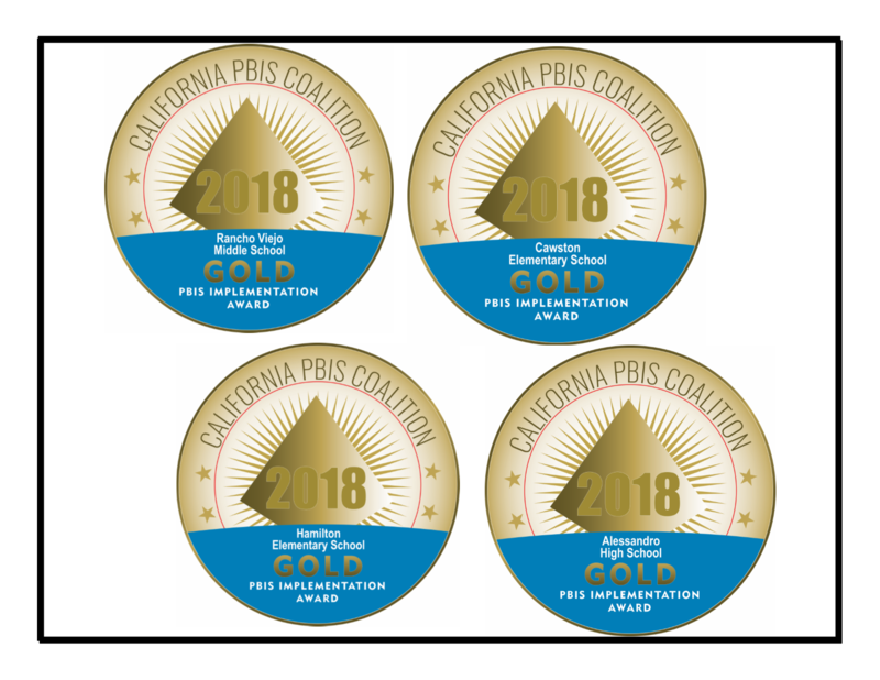 Rancho Viejo, Cawston, Hamilton K-8, and Alessandro's gold medal recognition for PBIS implementation