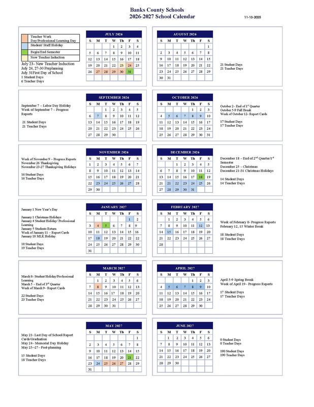 2026-2027 School Calendar