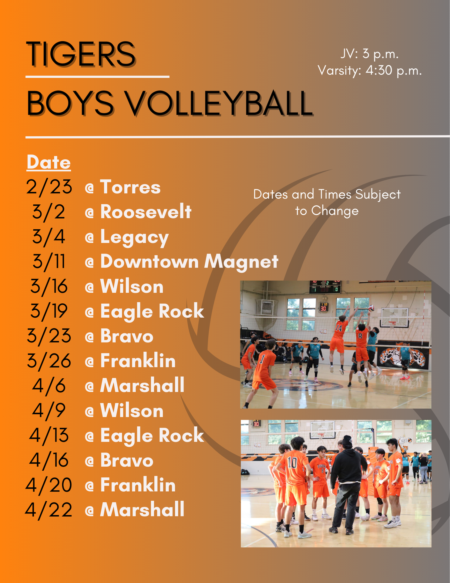 boys volleyball schedule