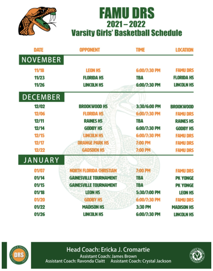 Girl's Basketball Schedule 2021-22