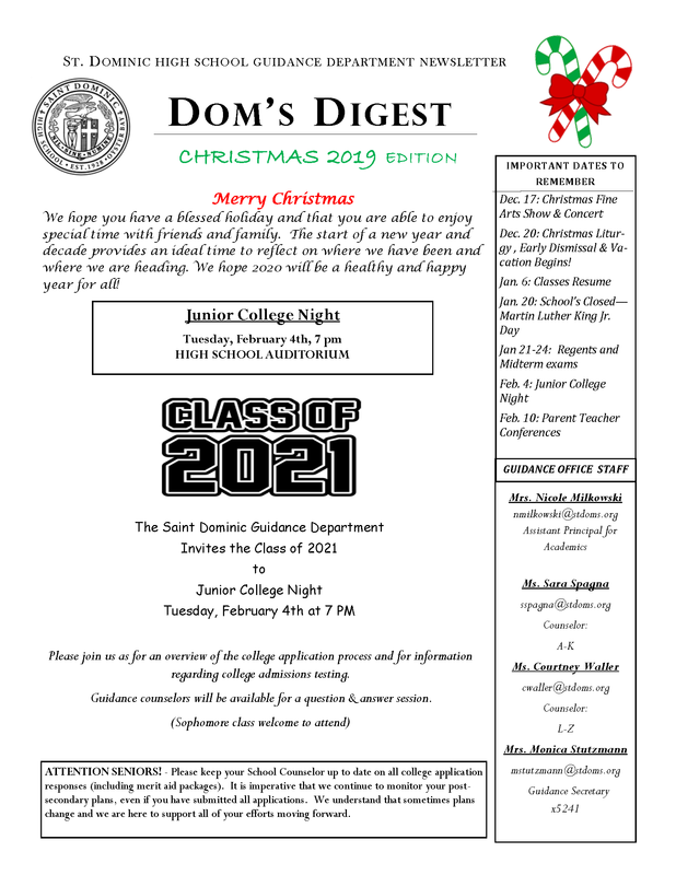 Dom's Digest - Guidance Department Newsletter (Christmas 2019 Edition) Featured Photo