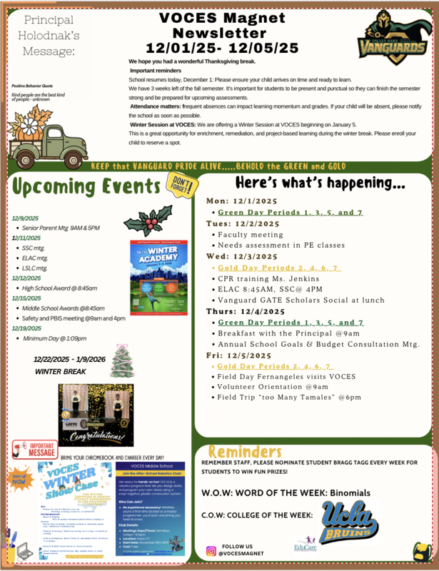 newsletter for the week with events