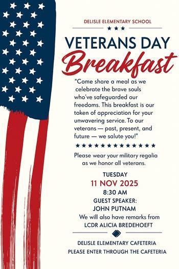 We can't wait to celebrate our Veterans! Please enter through the cafeteria.