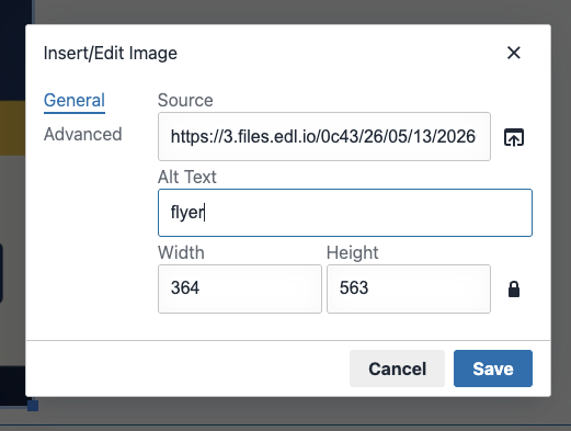 Popup for editing an image with a simple alt text input field.