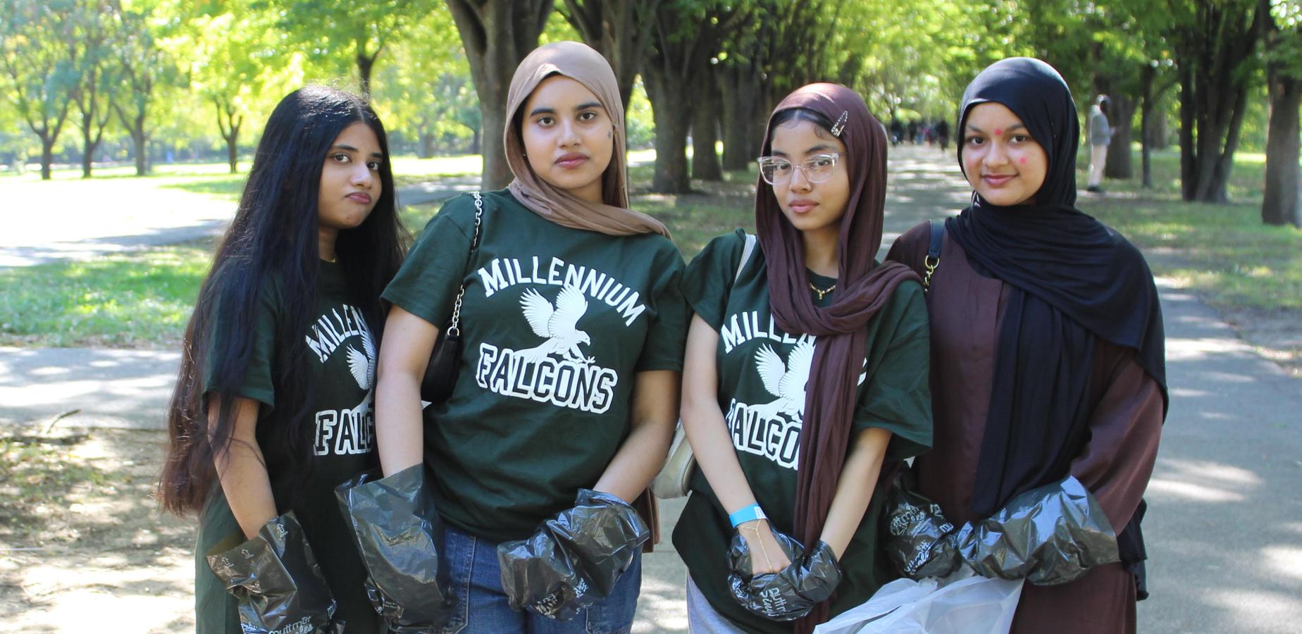 Students posing in the park