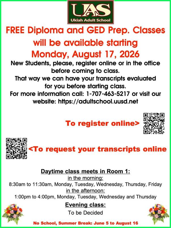 How to get your transcripts and registere for GED prep. or Diploma classes poster.