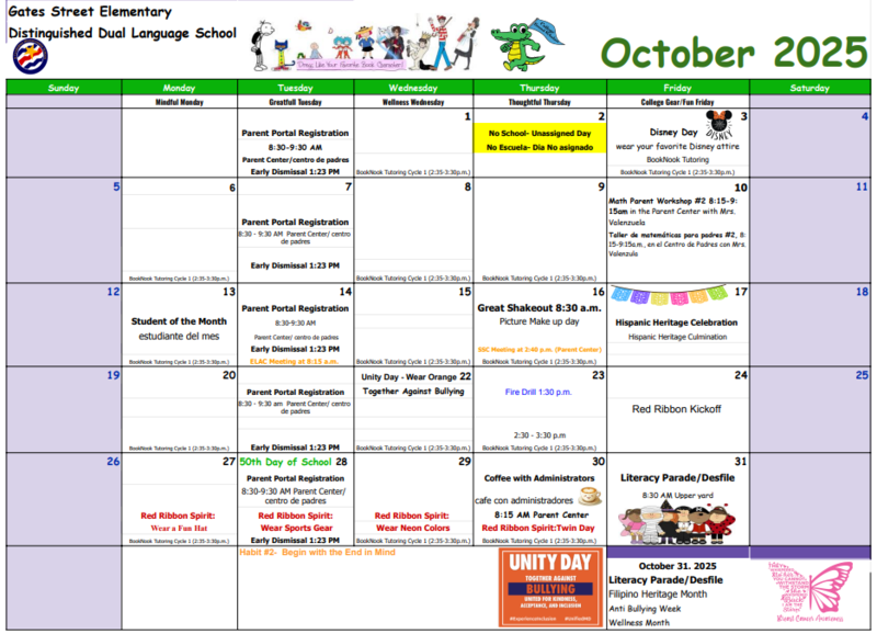 Parent Calendar - October