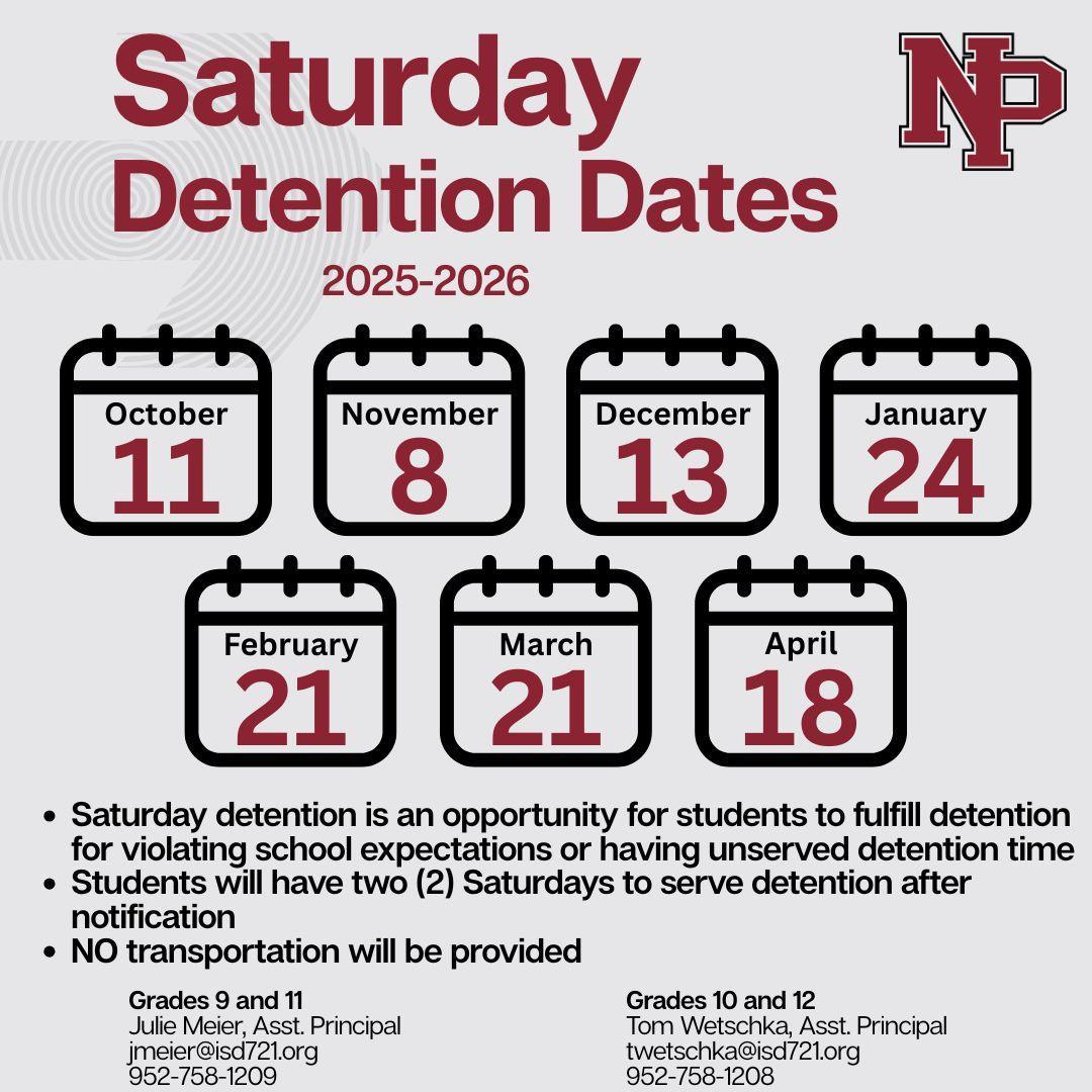 Saturday Detention Dates