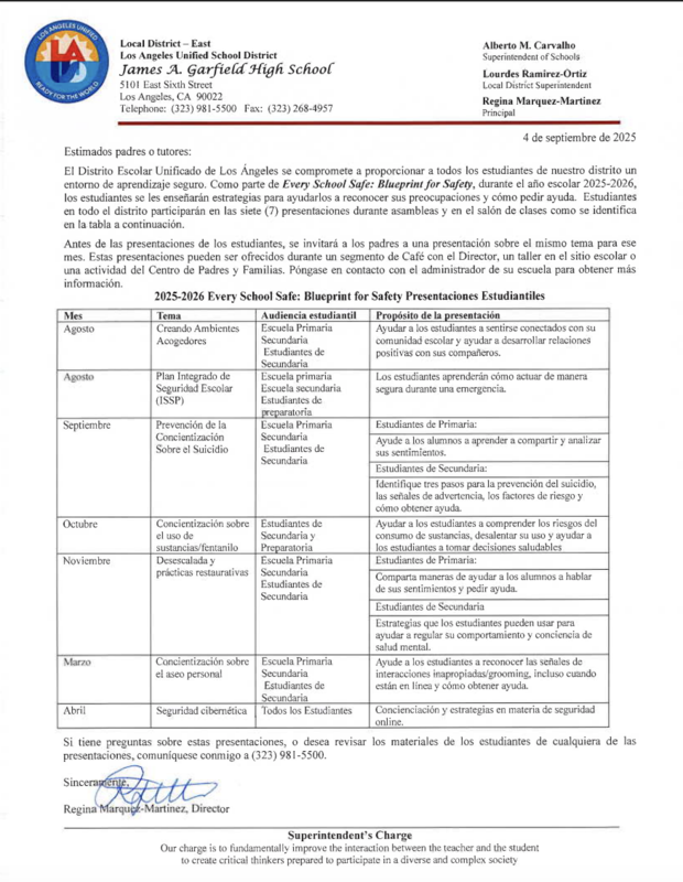 Parent letter - spanish