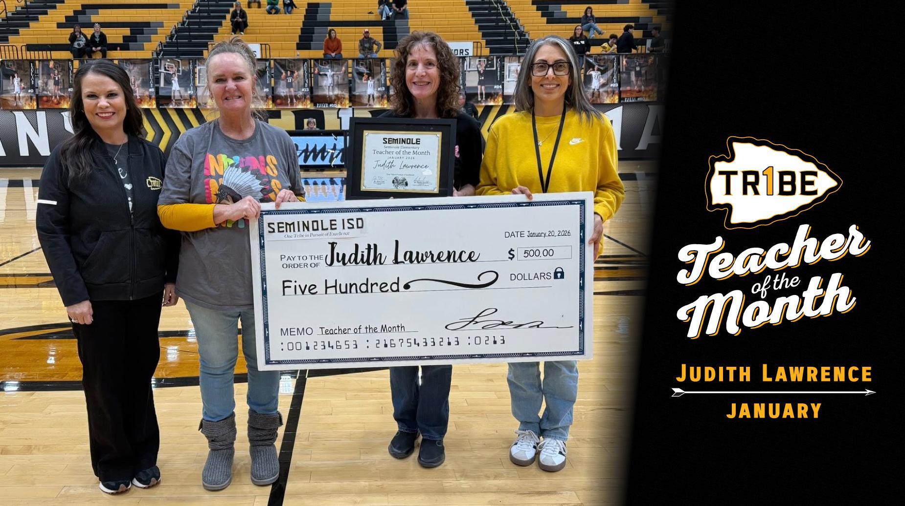 Judith Lawrence of Seminole Elementary has been named the January Teacher of the Month