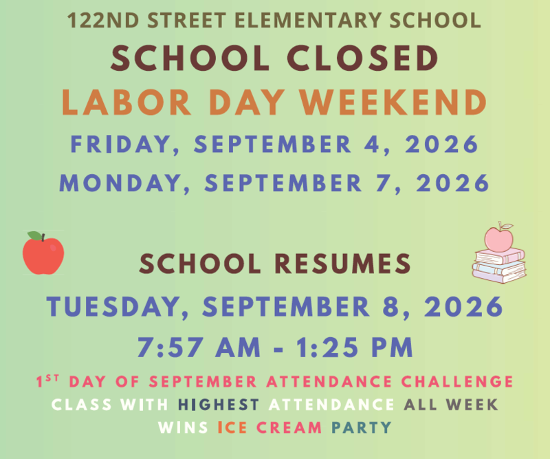 Flyer announcing no school on Sept 4 and 7th