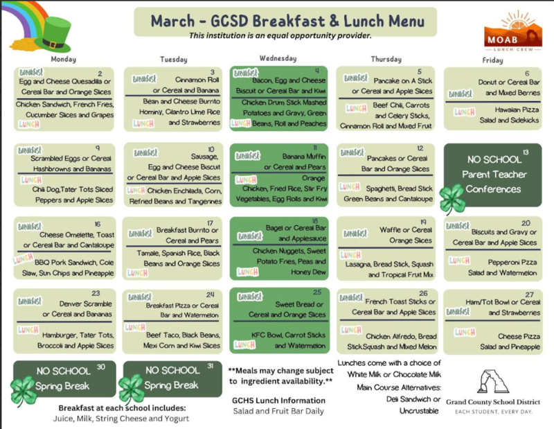 March Breakfast and Lunch Menu Featured Photo